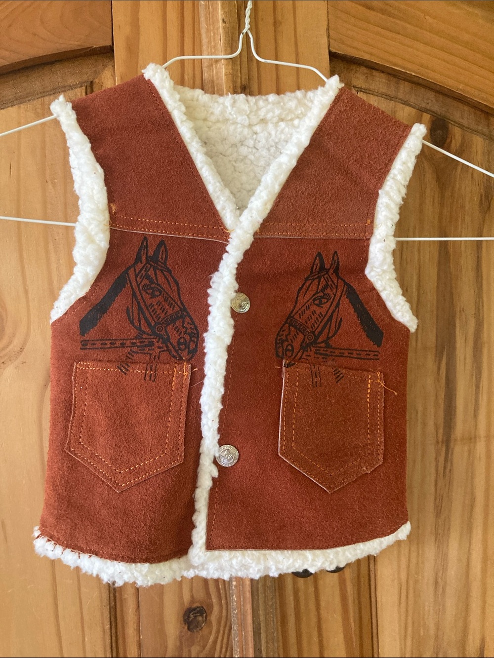 Kids brown leather faux Sherpa horse vest size 2/3